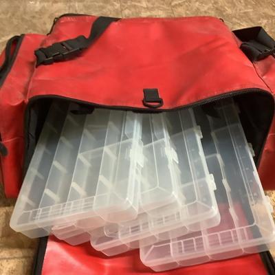 West Marine fishing box with 4 tackle containers