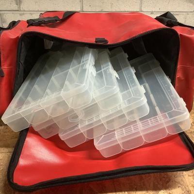 West Marine fishing box with 4 tackle containers