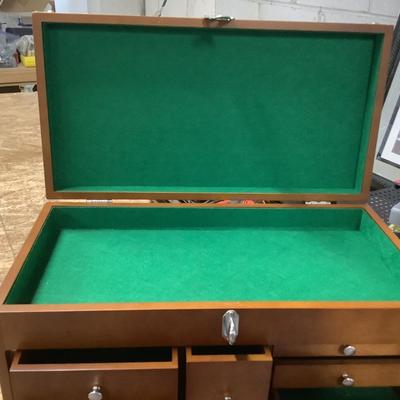 Trinity wooden tool/HOBBY chest 14"H 20" x 11" 8 drawers, top opens with storage and bottom pulls out