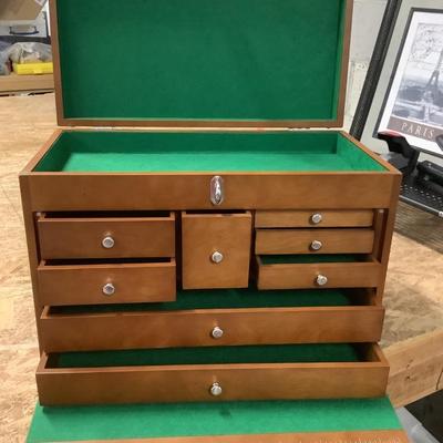 Trinity wooden tool/HOBBY chest 14"H 20" x 11" 8 drawers, top opens with storage and bottom pulls out