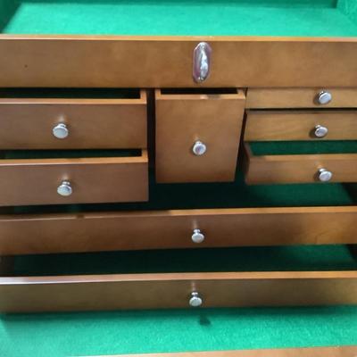Trinity wooden tool/HOBBY chest 14"H 20" x 11" 8 drawers, top opens with storage and bottom pulls out