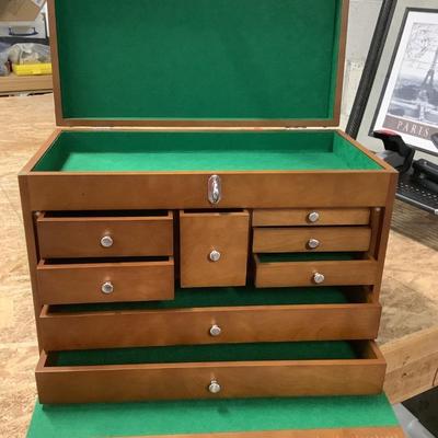 Trinity wooden tool/HOBBY chest 14"H 20" x 11" 8 drawers, top opens with storage and bottom pulls out