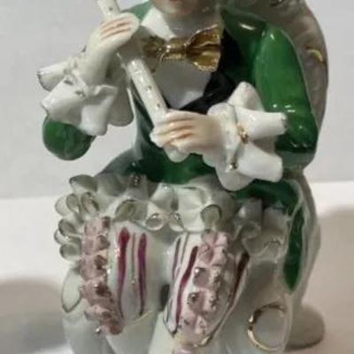 Pair of Vintage Bone China Lace Young Woman & Man on Chair Figurines 4" Tall in VG Preowned Condition.