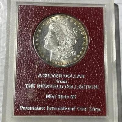 1880-S Morgan Silver Dollar Redfield Collection Paramount Holder Mint State 65 as Pictured.