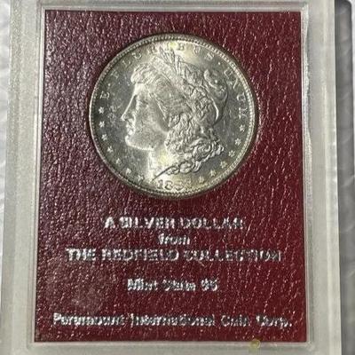 1882-S Morgan Silver Dollar Redfield Collection Paramount Holder Mint State 65 as Pictured.