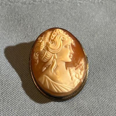 800 Silver Cameo Pendant Brooch & Sterling Silver Necklace Set, Hand Carved Shell Cameo Necklace