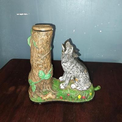 TOSCANO WOLF & SQUIRREL DIE CAST IRON MECHANICAL COIN BANK