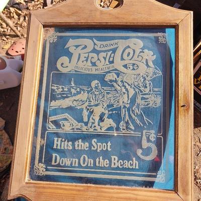 VINTAGE PEPSI-COLA WOODEN CABINET GLASS FRONT AND VINTAGE CANS