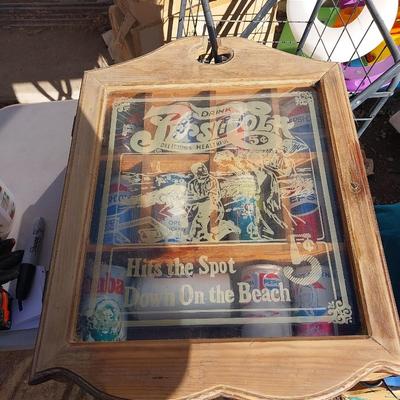 VINTAGE PEPSI-COLA WOODEN CABINET GLASS FRONT AND VINTAGE CANS