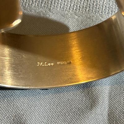 SIGNED M. Lee NAVAJO STERLING AGATE HANDMADE CUFF BRACELET