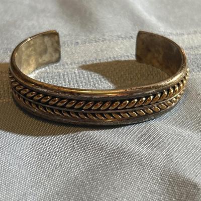 Tom Hawk .925 Sterling Silver & 12k GF Pulled Feather Cuff Bracelet.