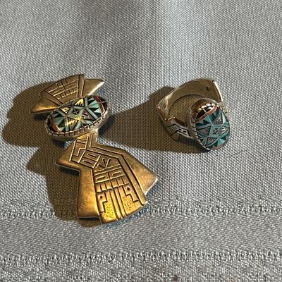 "RMT" Original Navajo 925 Sterling Zig Zag Ring & Pendant / Brooch - 2 pc Lot