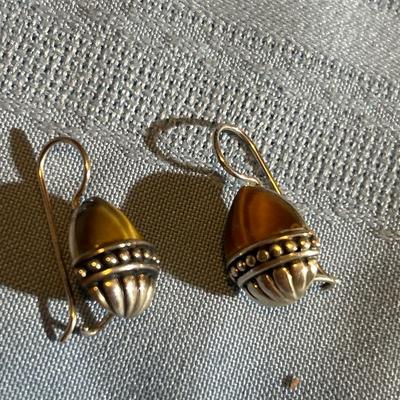 Sterling silver dangle earrings with tigers eye stone.