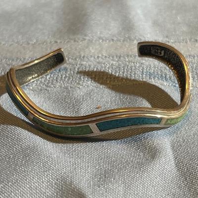 Southwest Sterling silver style bracelet with inlay