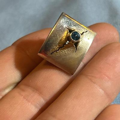 Sterling silver & sapphire earrings - Mid Century Modern - Brutalist Design