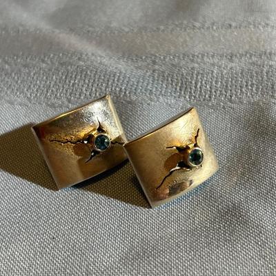 Sterling silver & sapphire earrings - Mid Century Modern - Brutalist Design