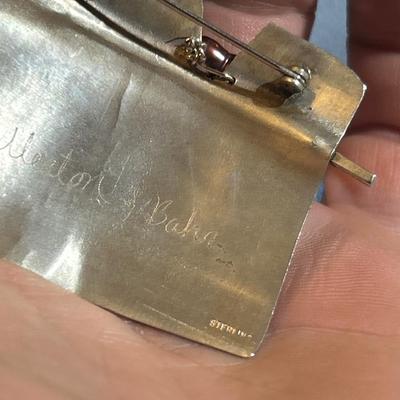 Lynda Fullerton Bahr Limited Edition Handmade Sterling Silver Modernist Pink Pearl Brooch