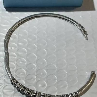Vintage Large Size Sterling Silver Hinged Garnet Bangle Bracelet w/Graduated Garnets & Figure-8 Safety Clasp. Made for a 8