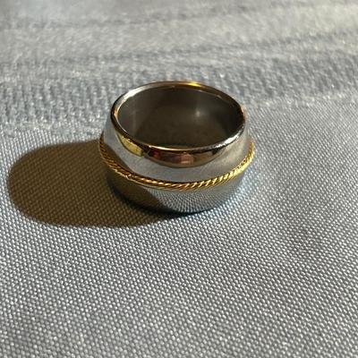 VINTAGE MILOR ITALY 18K GOLD & STAINLESS WIDE BAND RING 10.5 GRAMS