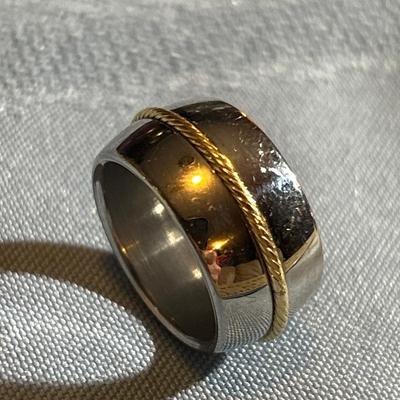 VINTAGE MILOR ITALY 18K GOLD & STAINLESS WIDE BAND RING 10.5 GRAMS