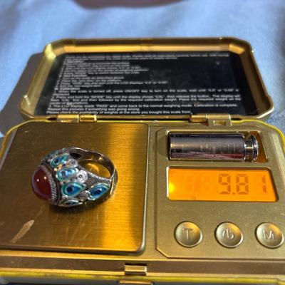 Carnelian. Vintage Chinese Carnelian Ring, Silver Cloisonne Enamel ring