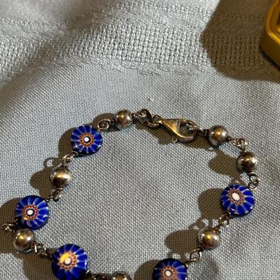 Glass Of Venice Murano Glass Mosaic Millefiori Bracelet Blue & Sterling Silver
