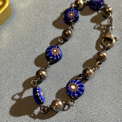 Glass Of Venice Murano Glass Mosaic Millefiori Bracelet Blue & Sterling Silver