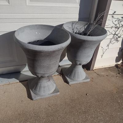 Pair of Composite Large Urn Style Planter Pots