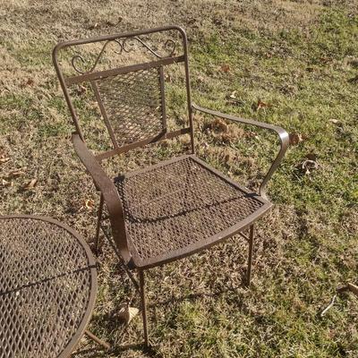 Vintage Wrought Metal Mesh Three Piece Outdoor Patio Chairs and Side Table