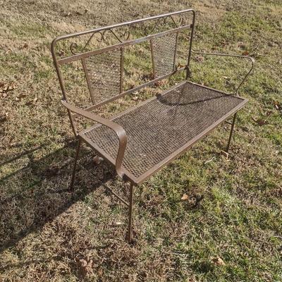 Vintage Wrought Metal Mesh Outdoor Patio Bench