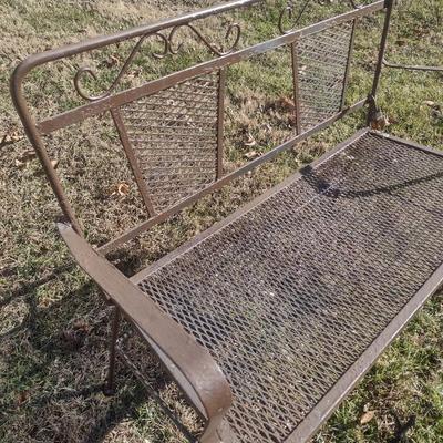 Vintage Wrought Metal Mesh Outdoor Patio Bench