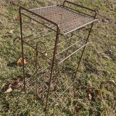 Vintage Wrought Metal Mesh Outdoor Patio Plant Stand