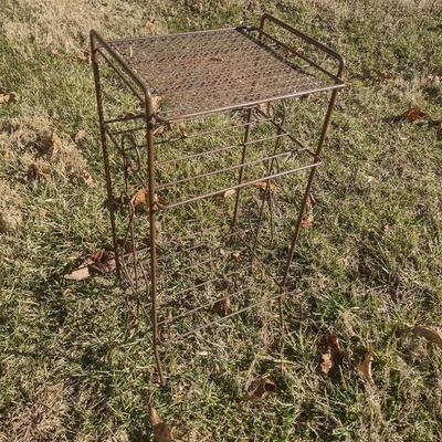 Vintage Wrought Metal Mesh Outdoor Patio Plant Stand