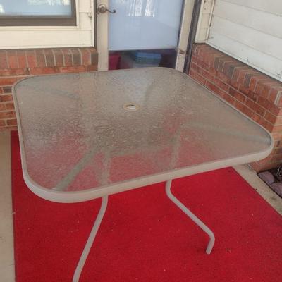 Glass Top Metal Frame Patio Table with Umbrella Slot