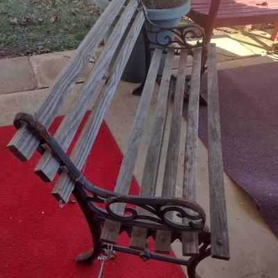 Vintage Cast Brace Wood Slat Garden Bench