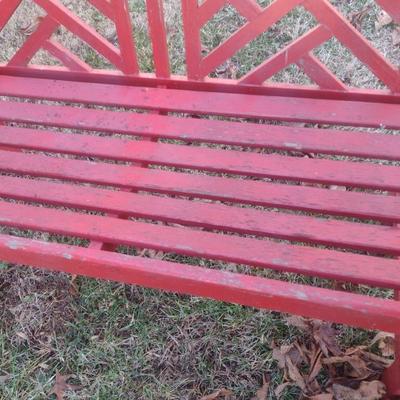 Wood Slat Garden Bench Red Finish