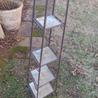 Wrought Metal Frame Plant Stand with Ceramic Tile Shelving