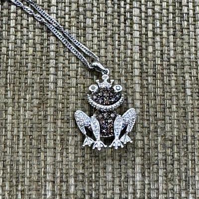 LOT 22 - Sterling Silver Marcasite Frog Pendant Necklace