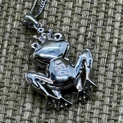 LOT 22 - Sterling Silver Marcasite Frog Pendant Necklace