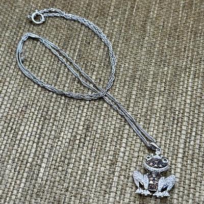 LOT 22 - Sterling Silver Marcasite Frog Pendant Necklace