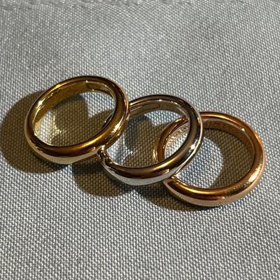 Milor Italy Polished 14K Tri Color Gold Band Three Ring Set, 2.5 grams