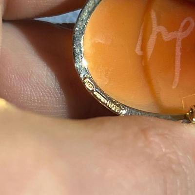 14K Gold Encased Shell Cameo Pendant Brooch~Signed~Woman & Flowers