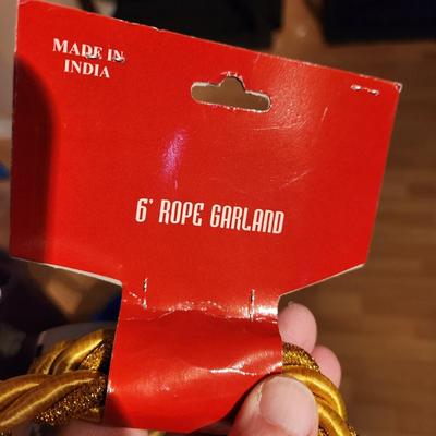 Large Tote of Christmas Decorations Wreaths ornaments Rope see pics