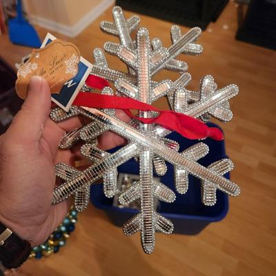 Large Tote of Christmas Decorations Wreaths ornaments Rope see pics