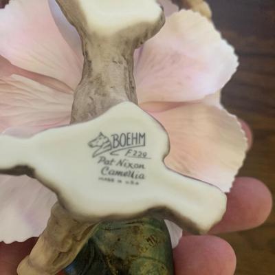 TWO Boehm Porcelain Flowers Pat Nixon Camellia & Nancy Reagan Rose - Both Damaged