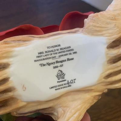 TWO Boehm Porcelain Flowers Pat Nixon Camellia & Nancy Reagan Rose - Both Damaged