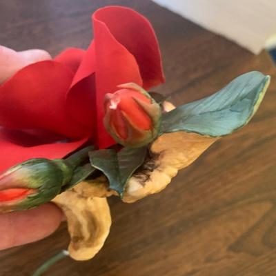 TWO Boehm Porcelain Flowers Pat Nixon Camellia & Nancy Reagan Rose - Both Damaged