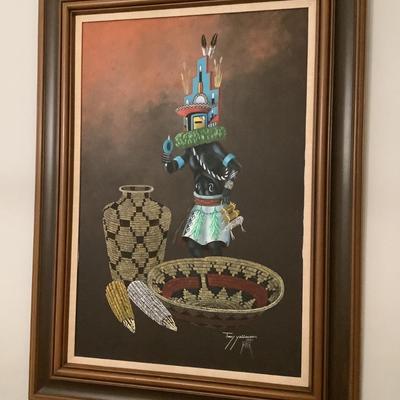 Original Artwork from Jimmy Yellowhair signed 1975 46â€x34â€ framed-both pieces of art