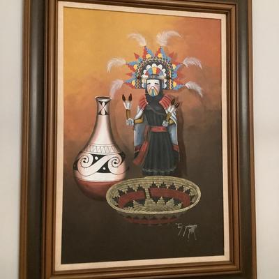 Original Artwork from Jimmy Yellowhair signed 1975 46â€x34â€ framed-both pieces of art