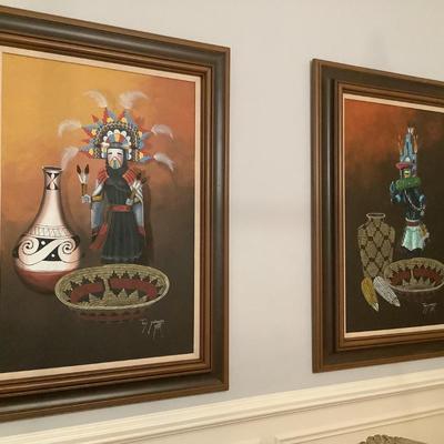 Original Artwork from Jimmy Yellowhair signed 1975 46â€x34â€ framed-both pieces of art